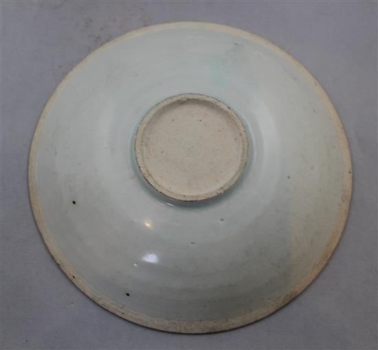 A Chinese Yingqing twin fish shallow bowl, Song-Yuan dynasty, 16cm